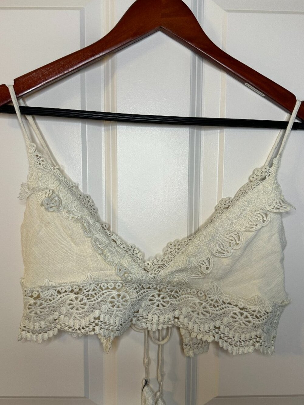 Boho Crochet Lace Bralette Tie Back Festival Fairy Cottagecore Crop Top Ivory M